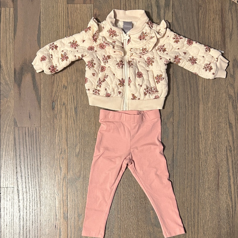Children's Pink Leggings with Cream Floral Jacket Set
